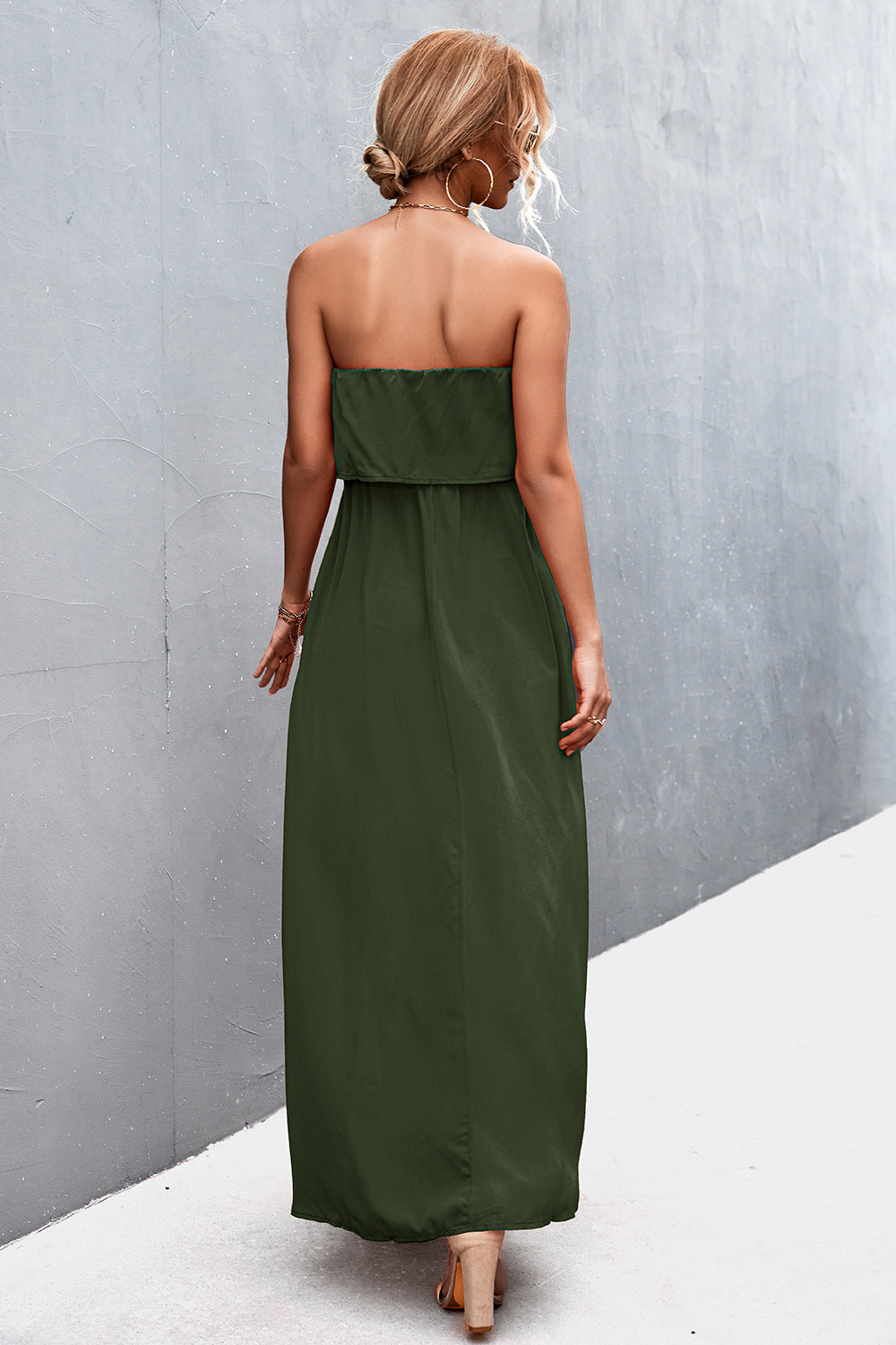 Elegant floral strapless maxi dress – Voguelle
