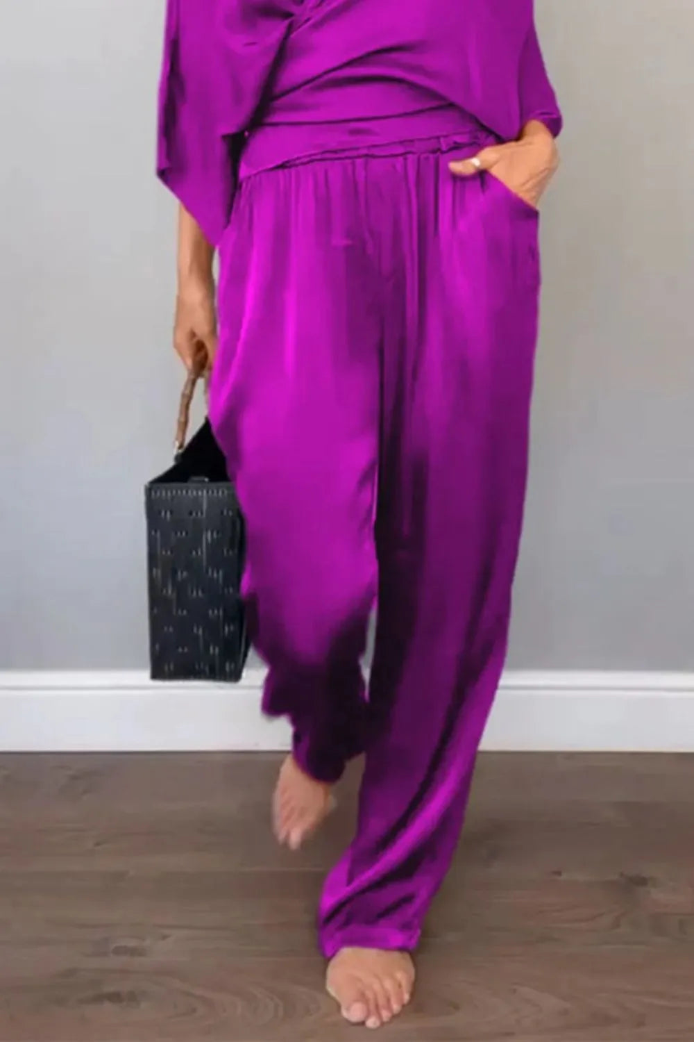Black wide-leg jumpsuit with cropped sleeves – Voguelle