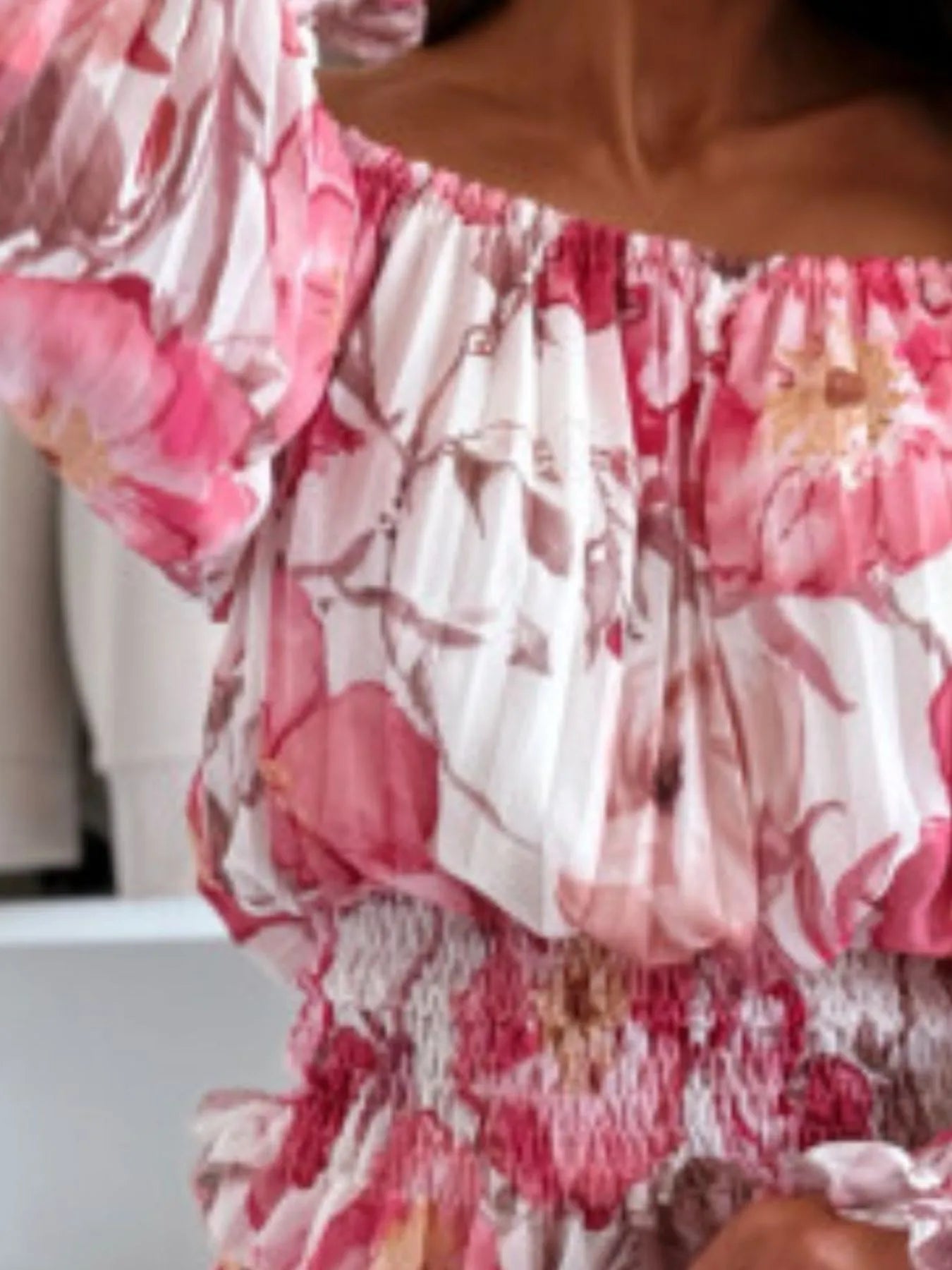 Full-length floral skirt set styled with boots for chic summer look – Voguelle