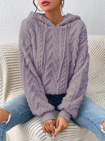 Beige fleece hoodie for women with long sleeves – Voguelle