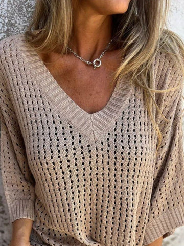 Close-up yellow V-neck knit sweater – Voguelle
