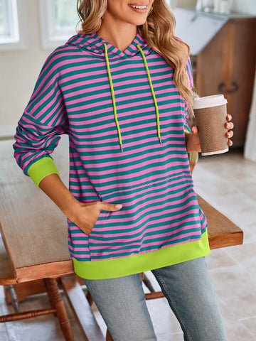 Stylish striped drawstring hoodie in navy white – Voguelle