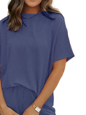 Relaxed oversized short sleeve ribbed top and matching shorts – Voguelle
