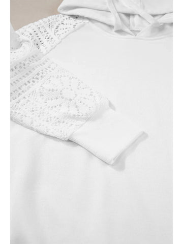 Sleeve detail close-up White Openwork Hoodie – Voguelle