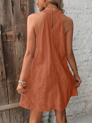 Back view of Eyelet Grecian Neck Dress – Voguelle