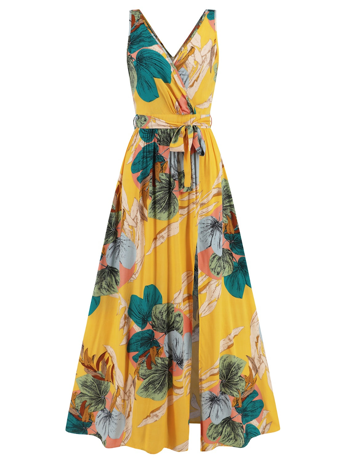 Side slit movement in floral tied surplice dress – Voguelle