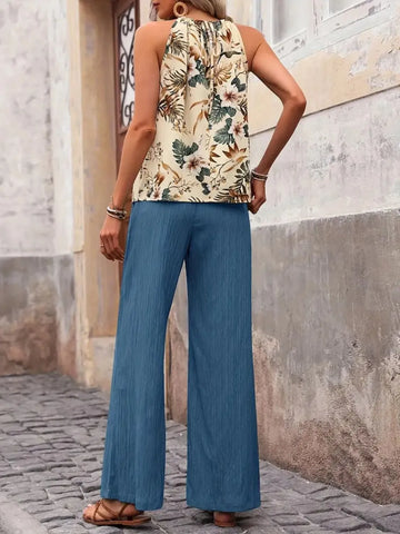 Comfortable summer pants outfit with sleeveless print top – Voguelle