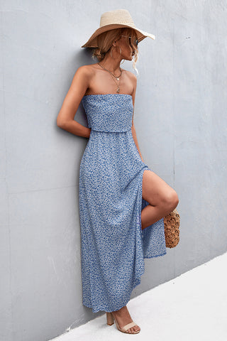 Front view strapless split maxi dress – Voguelle
