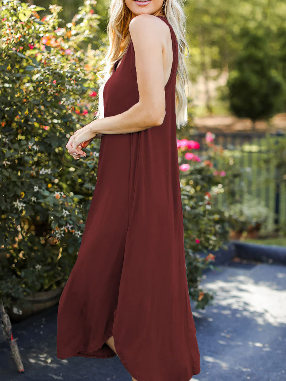 Casual styling V-Neck Midi Tank Dress – Voguelle