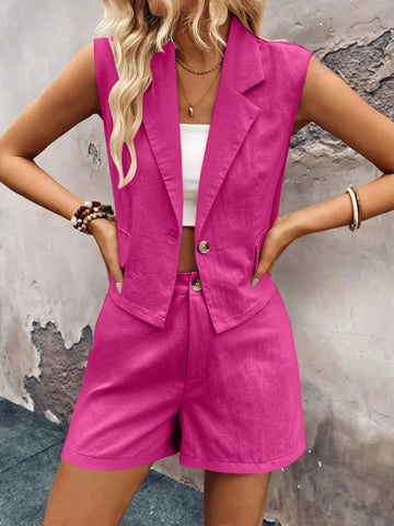 Casual summer styling of pink sleeveless shorts set – Voguelle