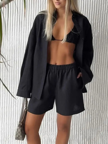 Flat lay of casual pink summer two-piece outfit – Voguelle