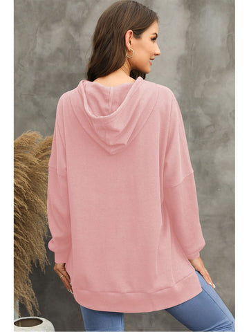 Full body view of model wearing gray waffle-knit hoodie – Voguelle