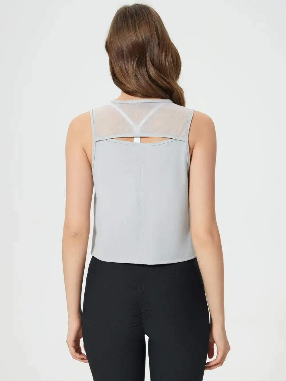 Back view of Millennia Cropped Active Tank in white – Voguelle