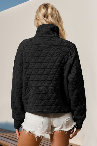 Back view rust quilted half zip sweatshirt – Voguelle