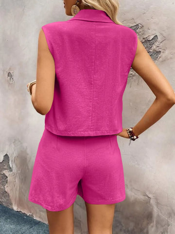 Back detail of pink sleeveless shorts set – Voguelle