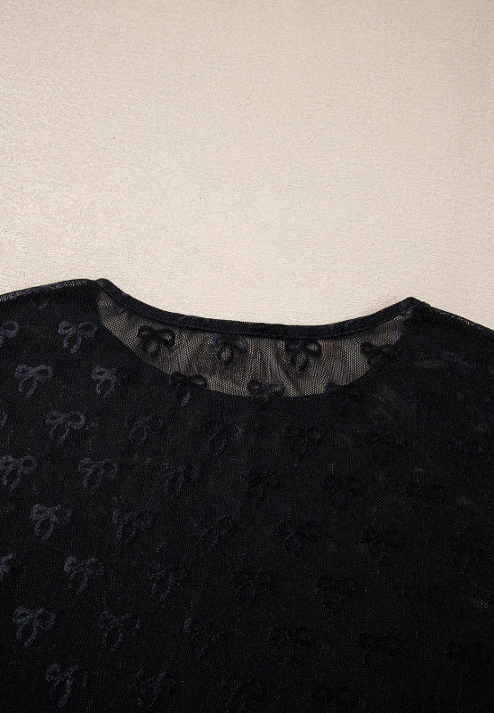 Bow pattern detail on sheer long sleeve top – Voguelle