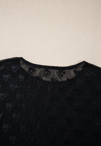 Bow pattern detail on sheer long sleeve top – Voguelle