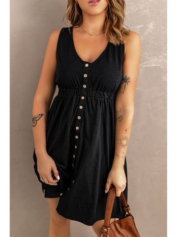 Side angle of sleeveless button down casual dress – Voguelle