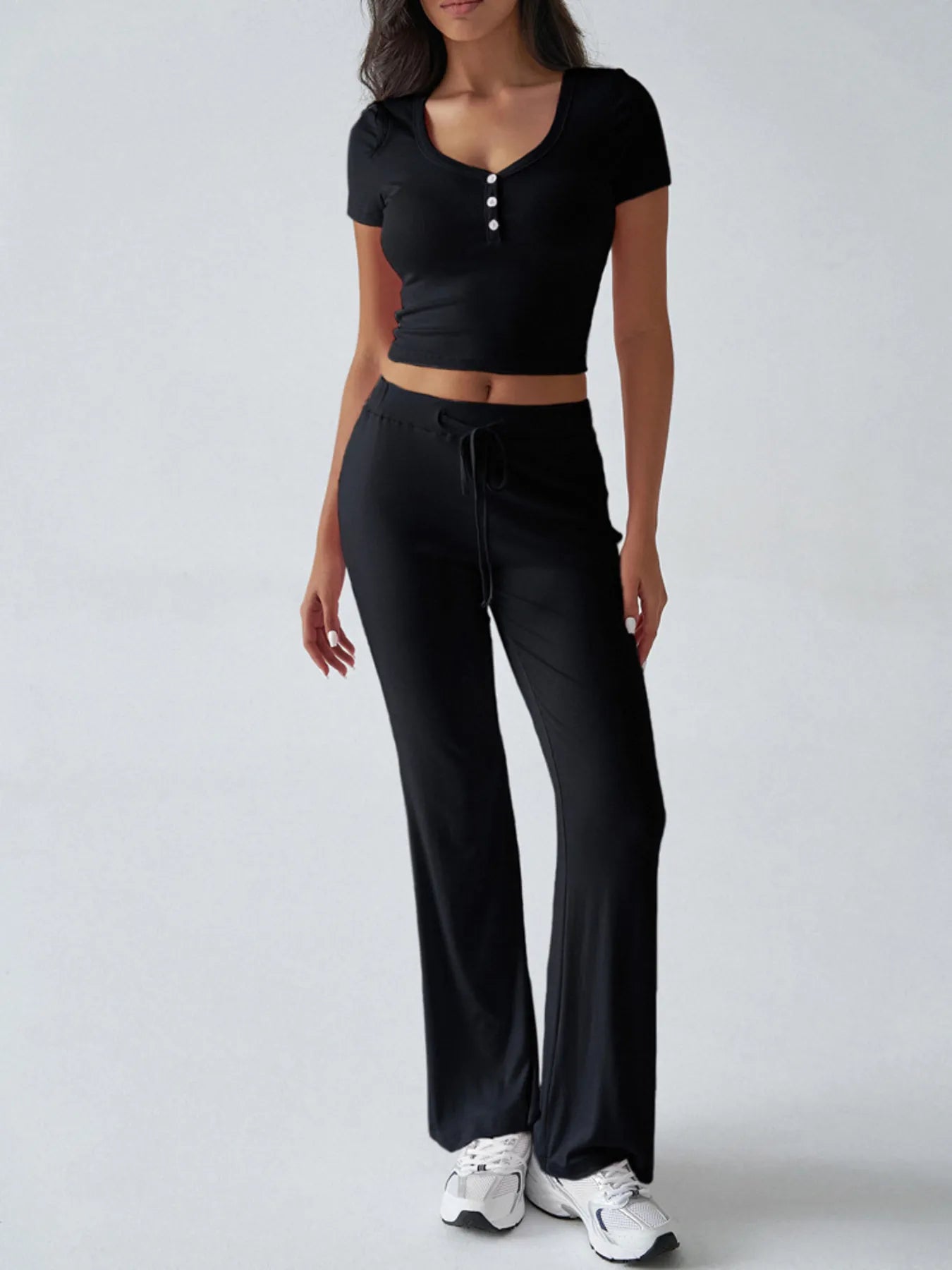 Chic pink ribbed short sleeve crop top and pants co-ord – Voguelle