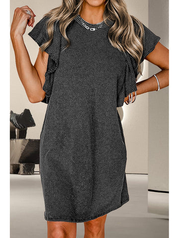 Back view of textured ruffled cap sleeve dress – Voguelle