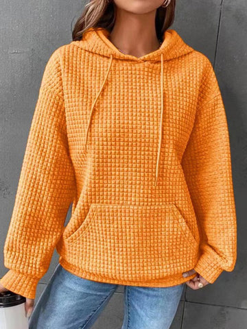 Lifestyle shot beige textured hoodie outfit – Voguelle
