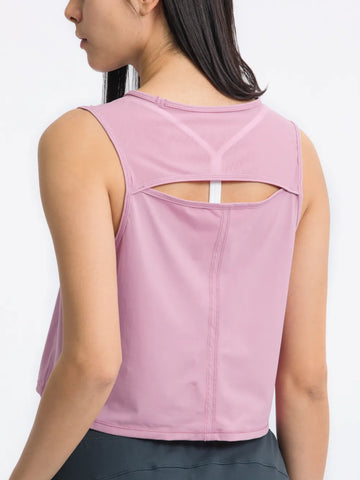 Back view of Millennia Cropped Active Tank in pink – Voguelle