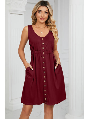 Model hands in pockets Buttoned Mini Dress – Voguelle