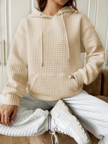 Casual fashion beige hoodie with drawstrings – Voguelle