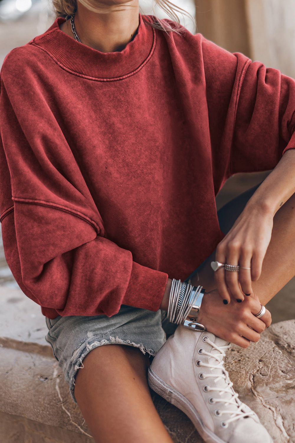 Sweatshirt styled with denim shorts – Voguelle