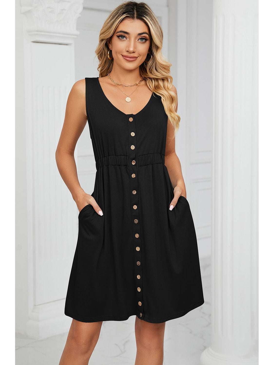 Front view of striped one-shoulder dress – Voguelle
