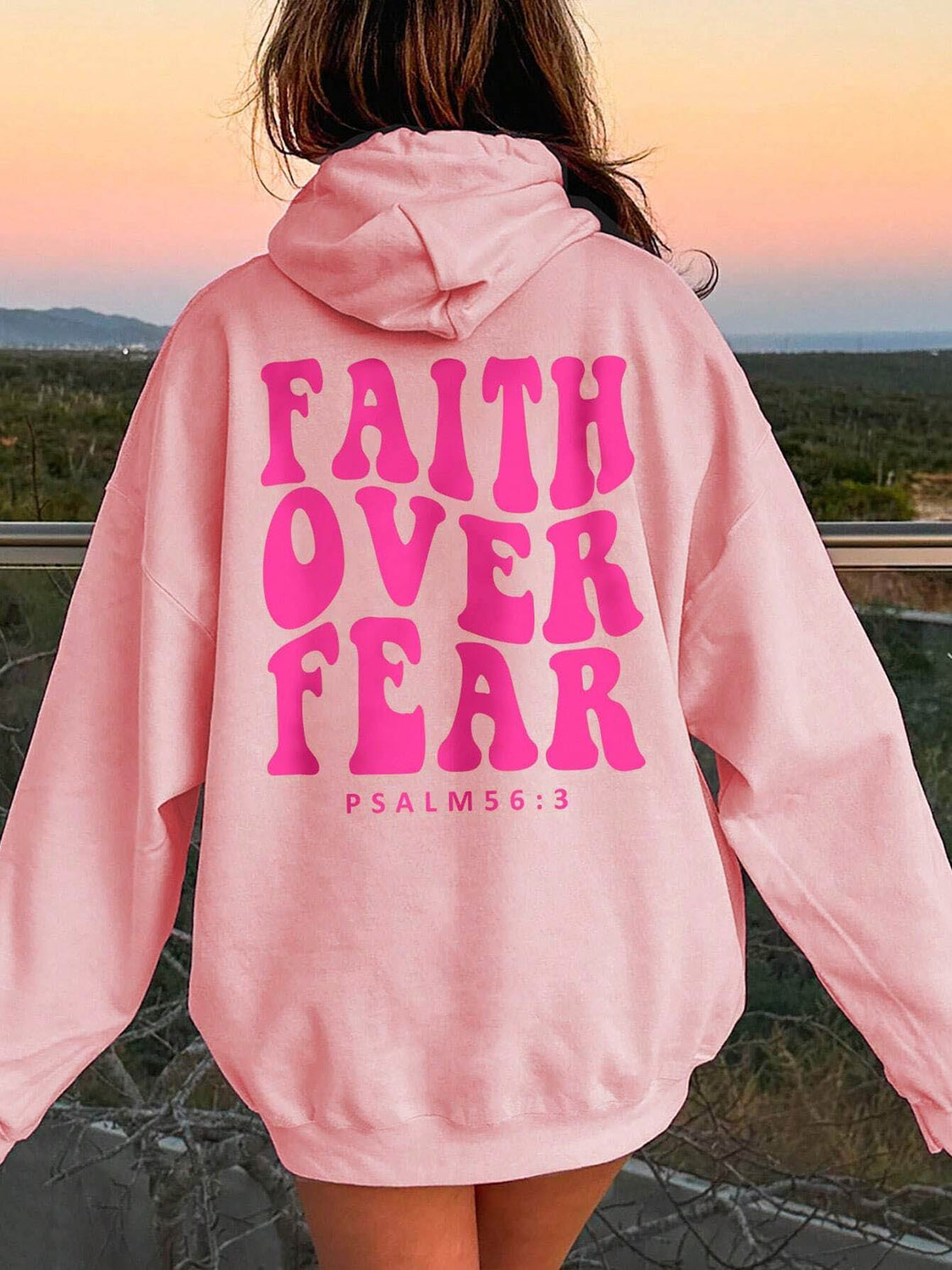 Faith Over Fear oversized hoodie in pink cotton blend – Voguelle
