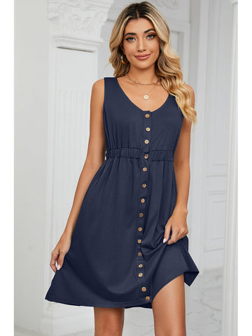 Back view Wide Strap Buttoned Mini Dress – Voguelle