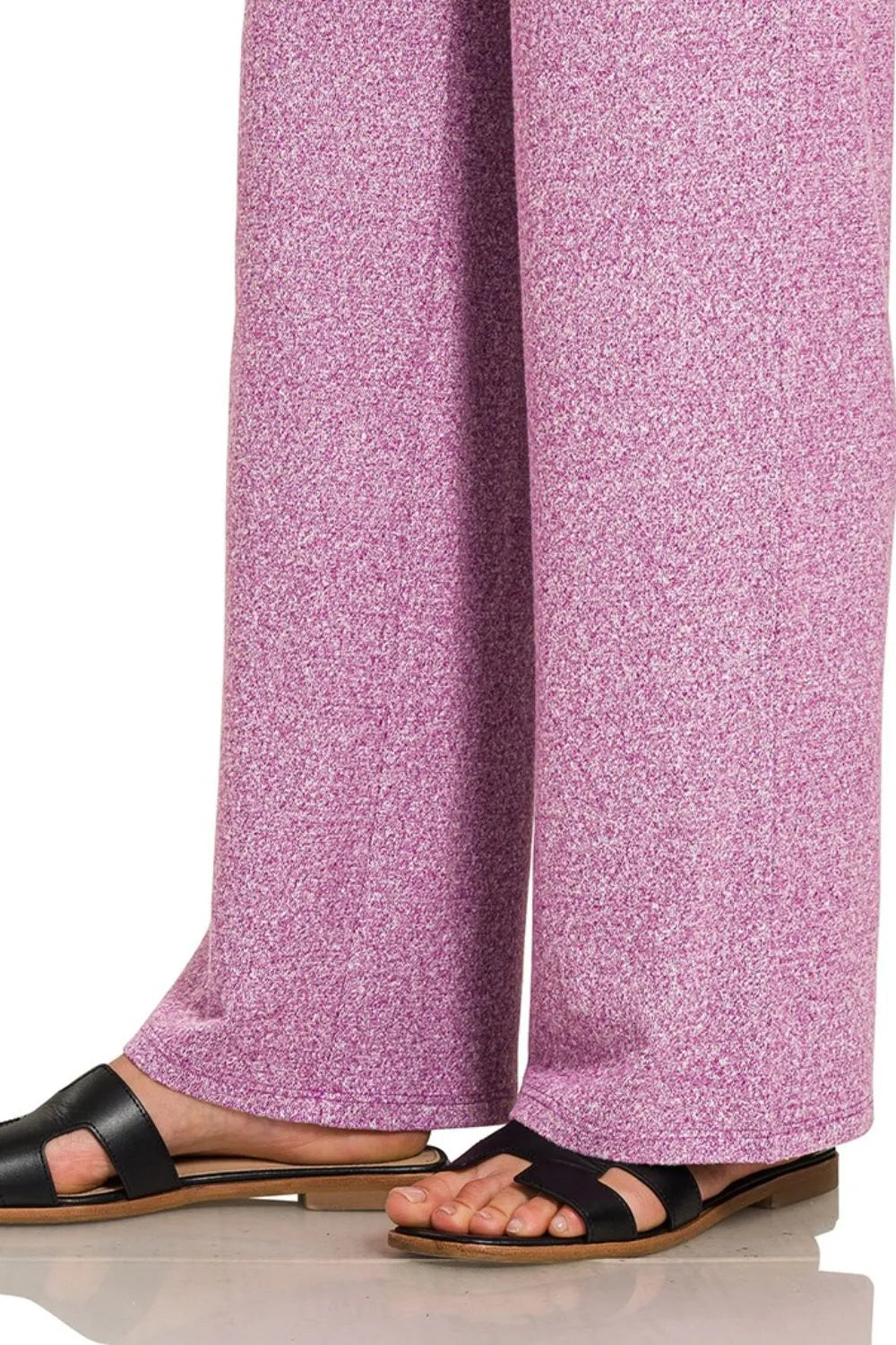 Front view of Soft Melange Short Sleeve Tee and Pants Set in lavender on model – Voguelle
