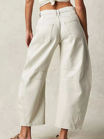 Back angle of off-white relaxed fit wide leg jeans – Voguelle