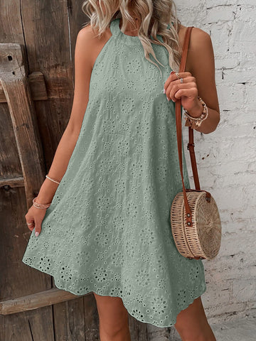 Side view Eyelet Grecian Mini Dress – Voguelle