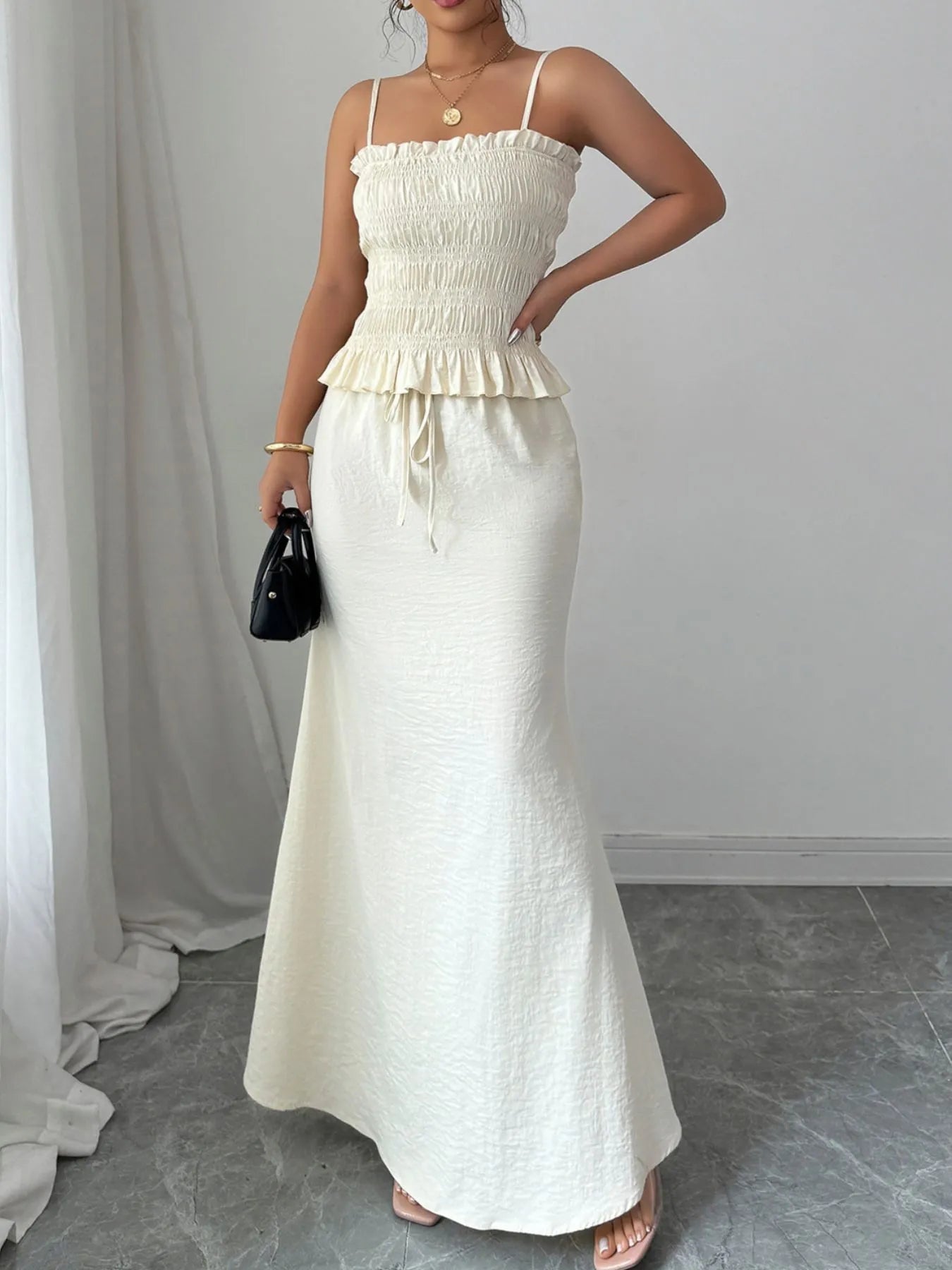 Full-length boho cami and skirt set in white – Voguelle