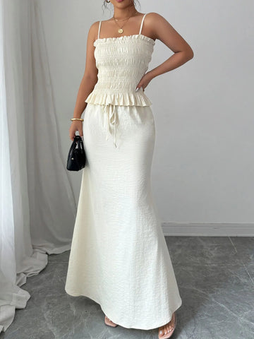 Full-length boho cami and skirt set in white – Voguelle