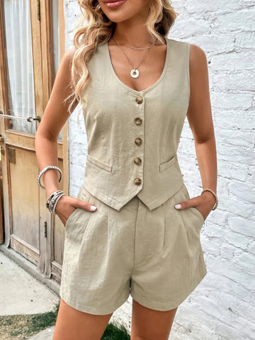 Tailored sleeveless vest and pleated shorts co-ord – Voguelle