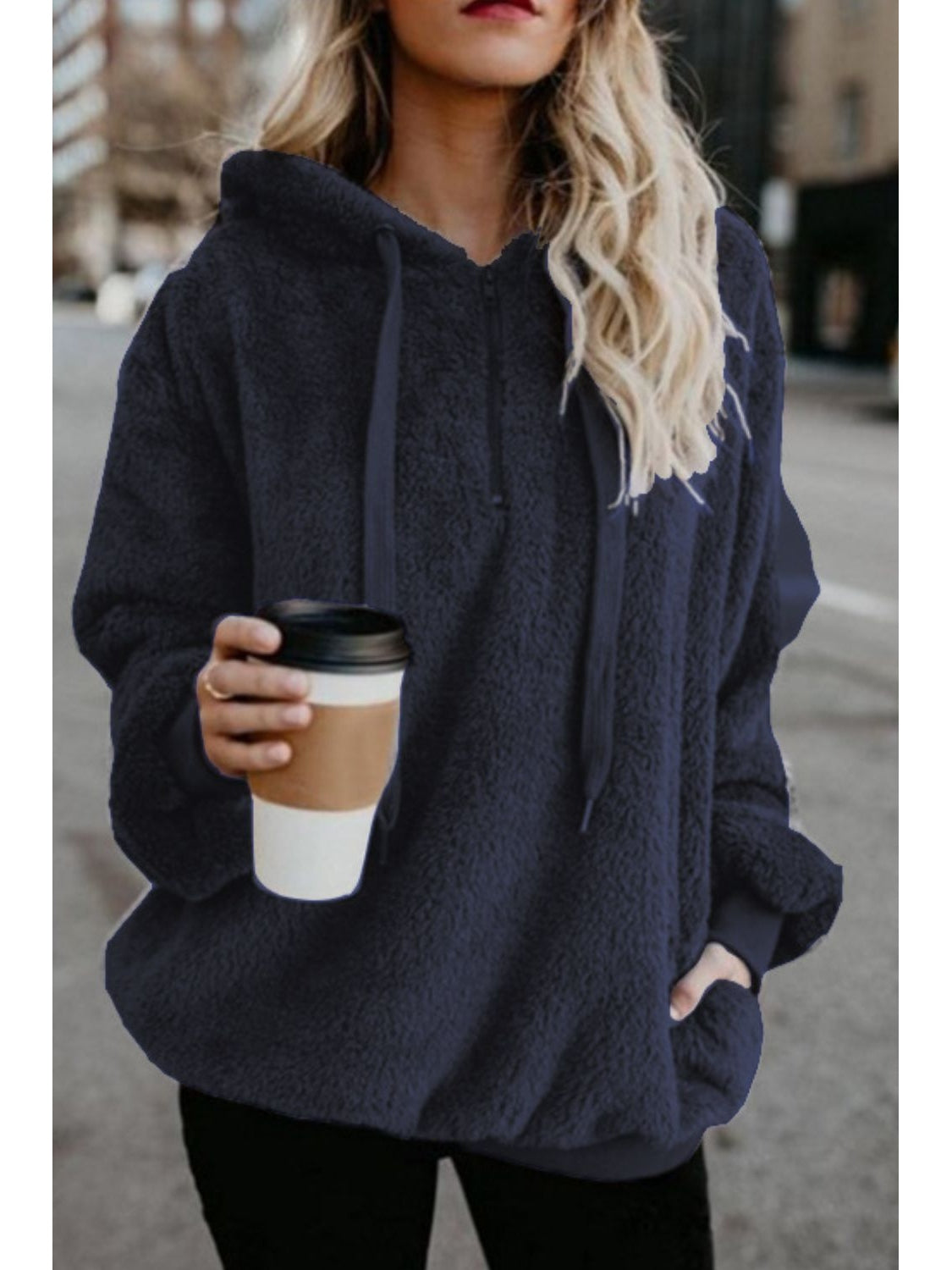 Cozy teddy fleece hoodie with kangaroo pocket – Voguelle