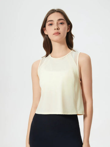 Front view of Millennia Cropped Active Tank in gray on model – Voguelle