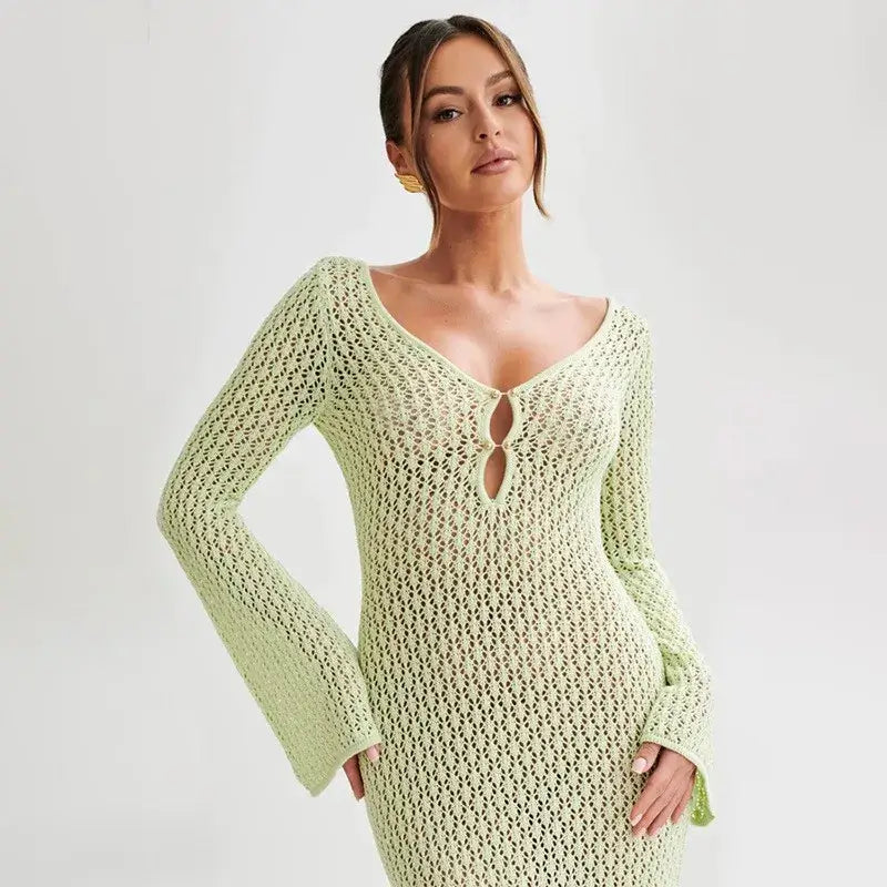 Beach style knit hollow-out maxi dress – Voguelle