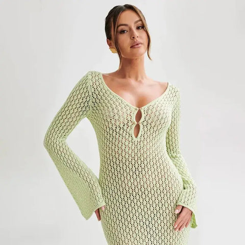 Beach style knit hollow-out maxi dress – Voguelle
