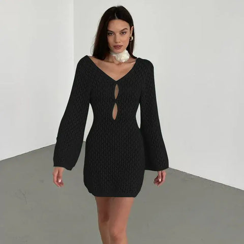 Lifestyle photo knit hollow-out maxi dress – Voguelle
