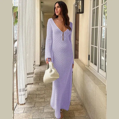Walking shot knit hollow-out dress – Voguelle