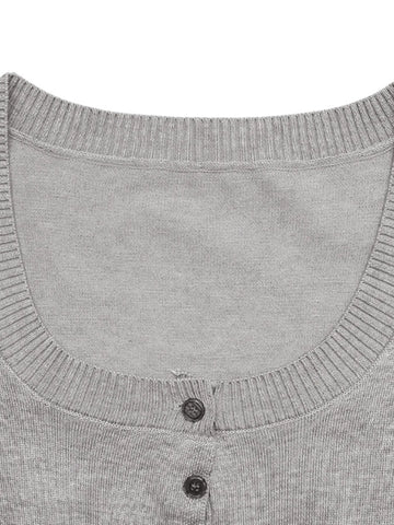 Grey ribbed button detail crop top with matching mini skirt – Voguelle
