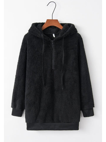 Close-up of drawstring and zipper detail teddy hoodie – Voguelle