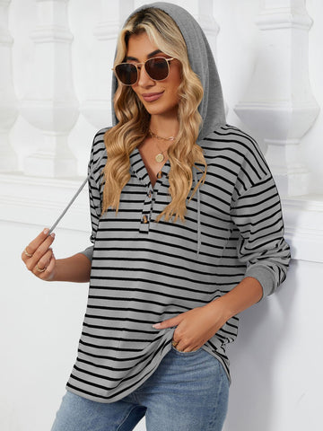 Button-up striped hoodie for casual outfits – Voguelle