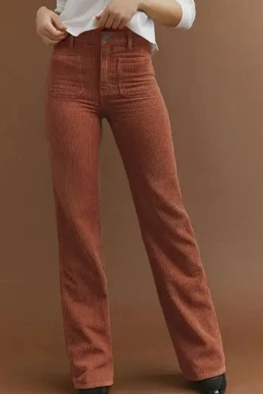 Trendy wide leg corduroy pants with square pockets – Voguelle