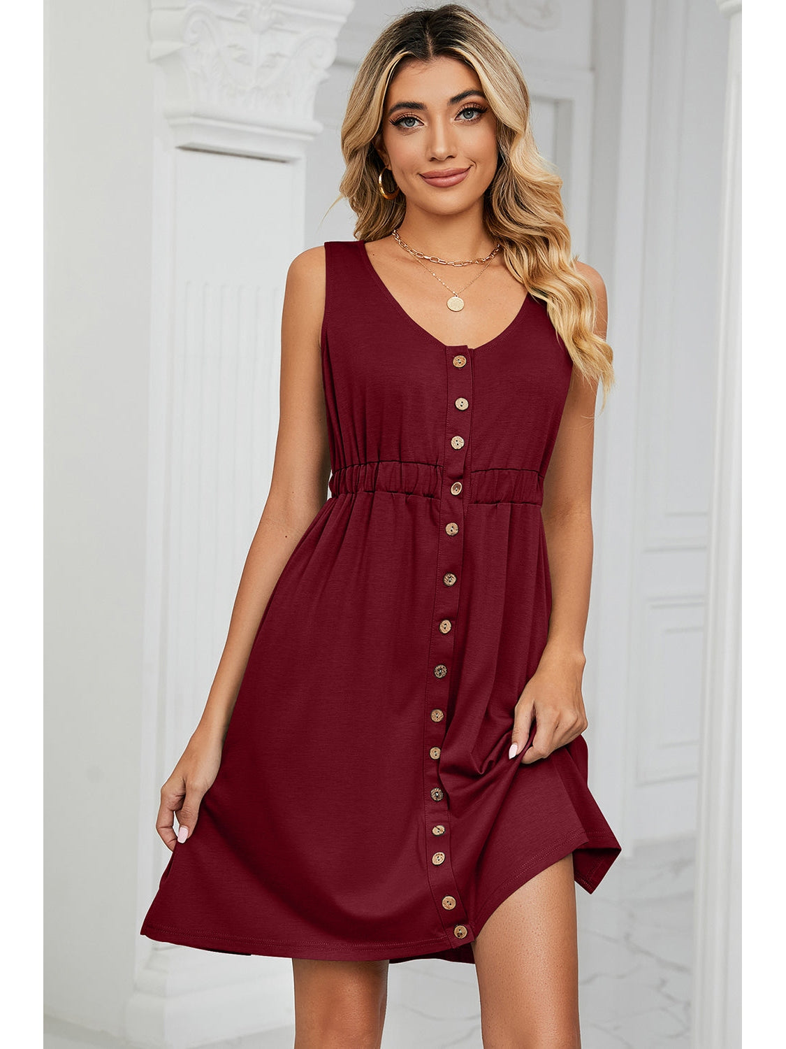 Front view of sleeveless mini dress – Voguelle