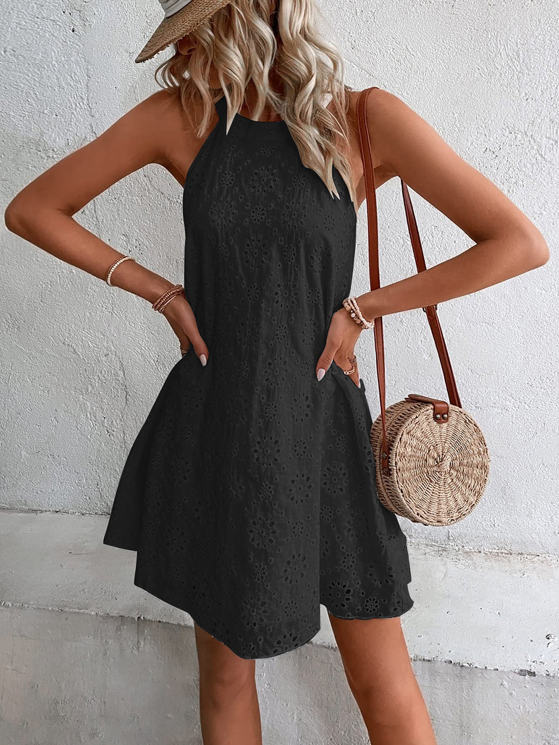 Hem detail Eyelet Grecian Neck Dress – Voguelle